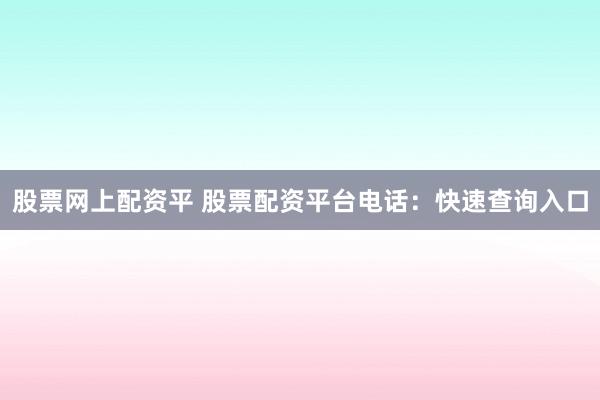 股票网上配资平 股票配资平台电话：快速查询入口