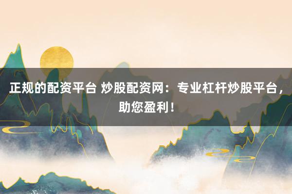 正规的配资平台 炒股配资网：专业杠杆炒股平台，助您盈利！