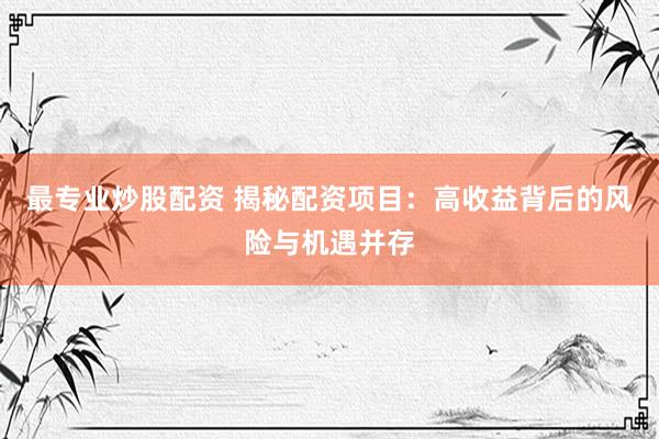 最专业炒股配资 揭秘配资项目：高收益背后的风险与机遇并存