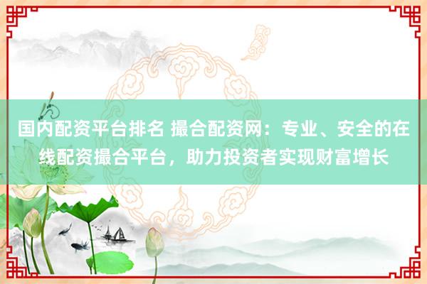国内配资平台排名 撮合配资网：专业、安全的在线配资撮合平台，助力投资者实现财富增长