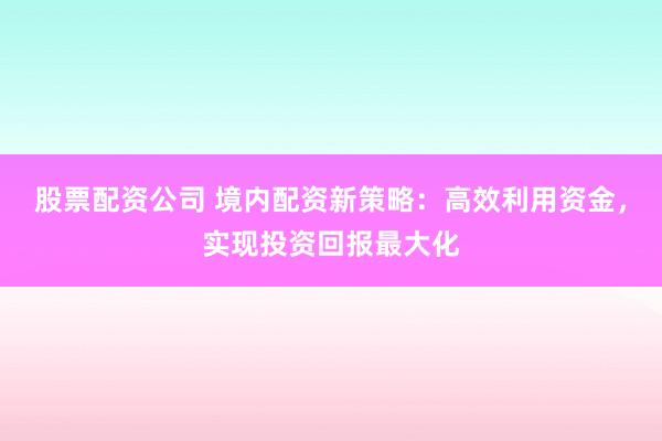 股票配资公司 境内配资新策略：高效利用资金，实现投资回报最大化