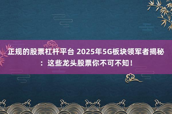 正规的股票杠杆平台 2025年5G板块领军者揭秘：这些龙头股票你不可不知！