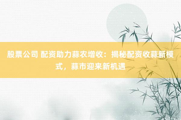 股票公司 配资助力蒜农增收:揭秘配资收蒜新模式,蒜市迎来新机遇