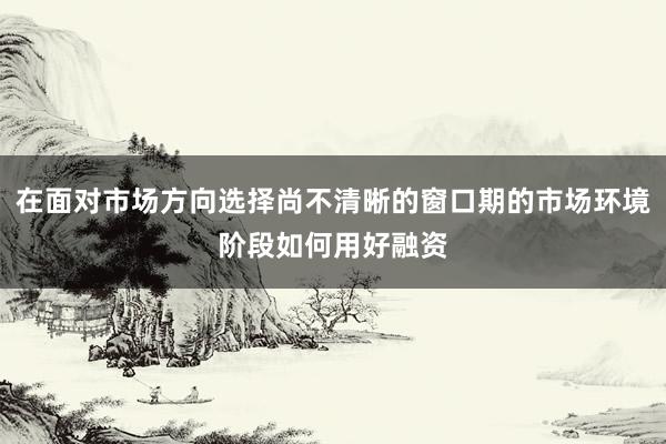 在面对市场方向选择尚不清晰的窗口期的市场环境阶段如何用好融资