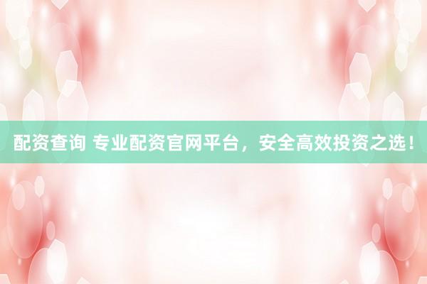 配资查询 专业配资官网平台,安全高效投资之选!