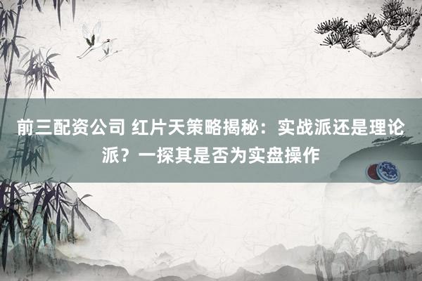 前三配资公司 红片天策略揭秘：实战派还是理论派？一探其是否为实盘操作