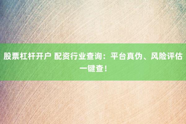 股票杠杆开户 配资行业查询：平台真伪、风险评估一键查！